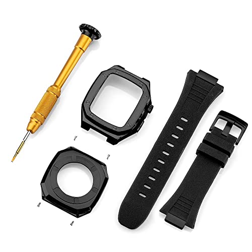 KANUZ Edelstahlarmband für Apple Watch, Armbandmodifikation, 45 mm, 44 mm, 41 mm, Metall-Mod-Kit-Set für iWatch Serie 8, 7, 6, SE, 5, 4, 3, 2, 1 (Farbe: Schwarz-B, Größe: 44 mm)