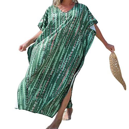 Übergroßer Kaftan, V-Ausschnitt, Strand-Badeanzug, gestreifter Druck, lockerer Kaftan, Kaftan für Wasser