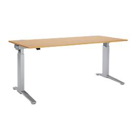 Schäfer Shop Genius Schreibtisch PLANOVA ERGOSTYLE, elektrisch höhenverstellbar, Rechteck, C-Fuß, B 1800 x T 800 x H 715-1182 mm, Buche/weißaluminium