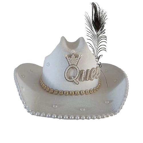 LIbgiubhy Party Cowgirl Cap Braut Brief Hut Frauen Braut Party mit Perle Mädchen Party Foto Requisiten