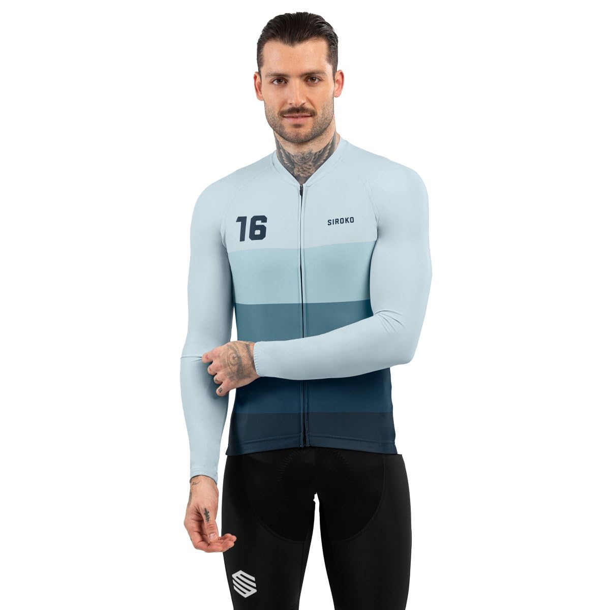 SIROKO - Langärmeliges Radtrikot M2 Focus - XXL - Marineblau/Hellblau