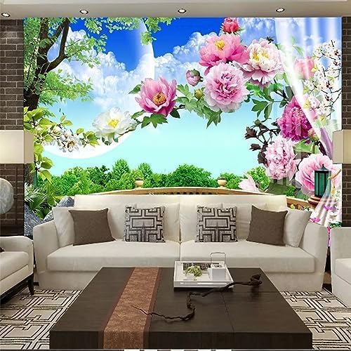 XLMING Garten Balkon Gras Rose Landschaft Hochzeit Zimmer 3D Tapete Home Dekoration Wohnzimmer Sofa Schlafzimmer Tv Hintergrund Wand-350cm×256cm