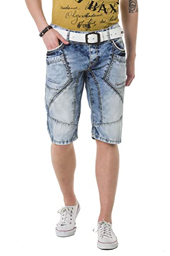 Cipo & Baxx Herren Jeans Shorts Kurze Hose Bermuda Capri Waschung Nahtdesign Denim Freizeitshorts CK270 Blau W34