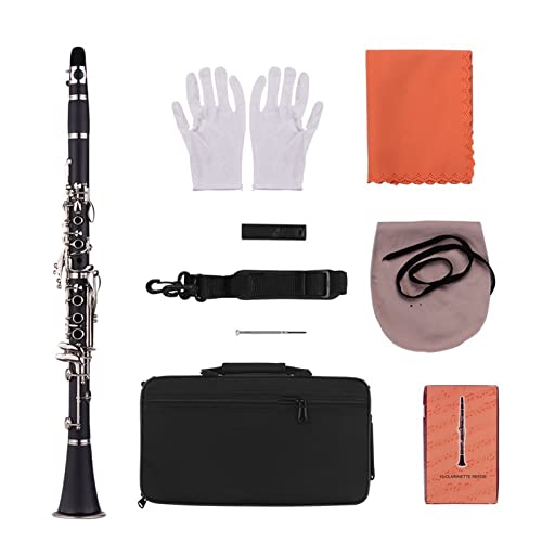 Klarinetten ABS 17- Key Clarinet BB Flach Mit Tragetaschenhandschuhe Reinigungstuch Reed Case 10 Stücke Reeds Standard Klarinette (Color : Black)