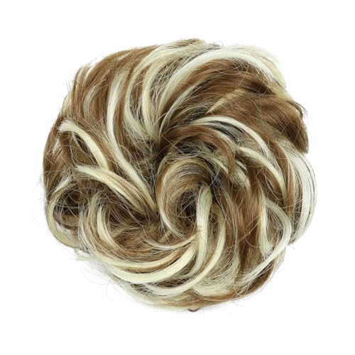 Haarteil Synthetischer Haarknoten, unordentlicher Chignon, Pferdeschwanz, Haarverlängerung, elastisches Gummiband, Haargummis for Frauen, blond, braun, gewellter Dutt Haarverlängerung(Q-12H613)