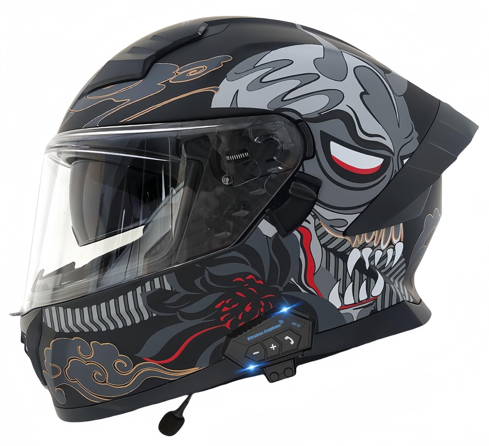 Modularer Bluetooth-Motorradhelm, ECE-Geprüft, Hochklappbarer Motorradhelm Für Erwachsene Mit Doppelvisier Für Antikollisions-Rollerhelm, Helm Für Männer Und Frauen D,XXL63-64CM