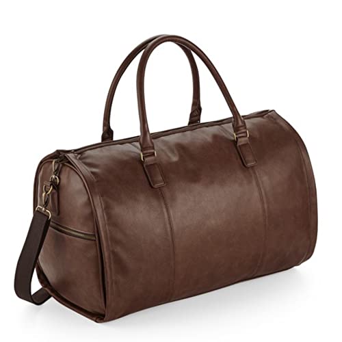 Weekender Reisetasche Robustes PU Kunstleder verwandelbar in Kleidersack mit Schuhfach Umhängetasche 54 x 33 x 29 cm in Schwarz oder Braun (Braun)