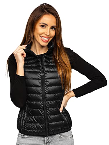 BOLF Damen Weste Stehkragen Steppweste Bodywarmer Daunenweste Reißverschluss Weste Ärmellose Sportweste Zip Wärme Freizeit Outdoor Style B2705 Schwarz XL [U1U]