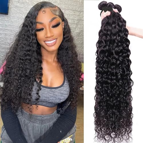 Human Hair Bundles Wasserwellen-Menschenhaar-Bündel, gelockt, tief gewellt, brasilianisches Echthaar, Remy-Haar, 100% Echthaar, natürlich, natürlich schwarz, for schwarze Frauen human hair weave (Co