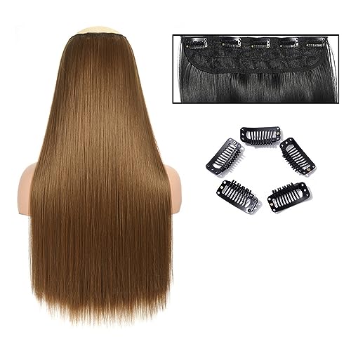 Clip-in-Haarverlängerungen Glatte Haarverlängerungen, 61 cm lang, glatt, einteilig, 5 Clips, Clip-in-Haarverlängerungen, synthetische Haarteile for Damen Clip-in-Haarverlängerungen aus Echthaar(SG66 6