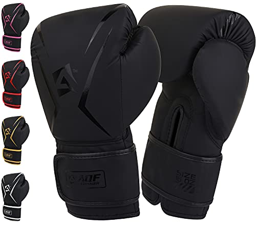 AQF Boxhandschuhe, Boxsack Leder Handschuhe Herren Frauen, MMA Handschuhe Sandsäcke, Boxhandschuhe Kinder Für Kickboxen, Muay Thai, Kampfsport Boxing Gloves 4 6 8 10 12 14 16 Oz (12 oz, Schwarz)