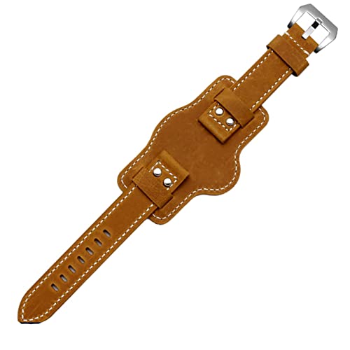 SCRUBY Dualuse Leder Uhr Watch Vintage Armband Cowhide Leder Dicke Gurt für Panerai Freizeit Weiches Armband 20 22 24 26mm Uhrenbandbänder(Brown silver rivet,22mm)