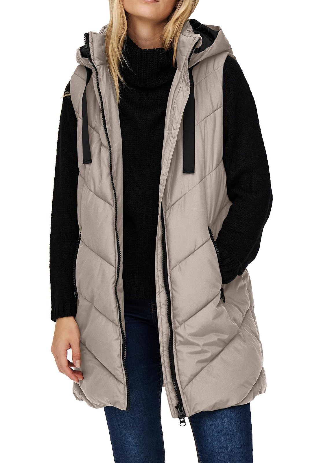 JdY Damen JDYSKYLAR Padded Hood Waistcoat OTW NOOS Jacke, Chateau Gray/Detail:Black, XXL