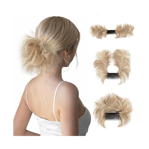 Haarteil Clip-In-Haarteile, Donut-Hochsteckfrisur, Kunsthaar-Dutt-Extensions, unordentliches lockiges Haar, Chignon, Haargummis, Haarteile for Frauen Haarverlängerung(Dirty Blonde)