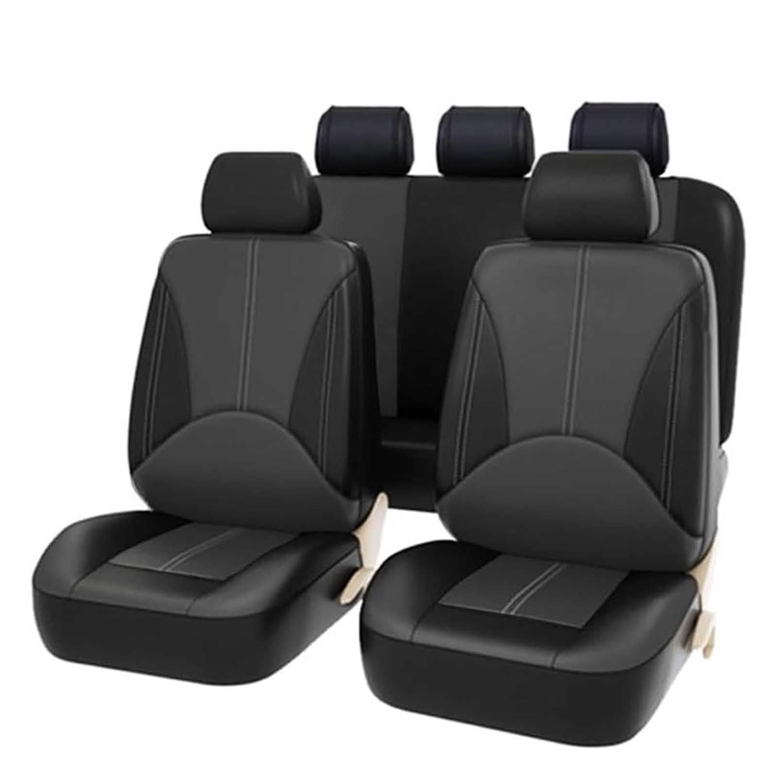 CutuLi Auto Sitzbezüge Sets FüR Nissan Navara NP300/D23 2015-2018, Leder Komplett-Set Autositzbezüge Wasserdicht Atmungsaktiv Auto Innenraum Zubehör,C/Black Grey