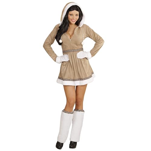 Widmann 05551 - Erwachsenenkostüm Eskimo Girl, Kleid mit Kapuze, Stulpen und Handschuhe