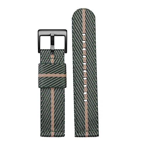 SCRUBY Mode gewebter Nylon Uhrenband für Omega Seahorse 300 Leinwand verdickte Sportgurt 18mm 20 mm 22 mm 24 mm(Green beige black,20mm)