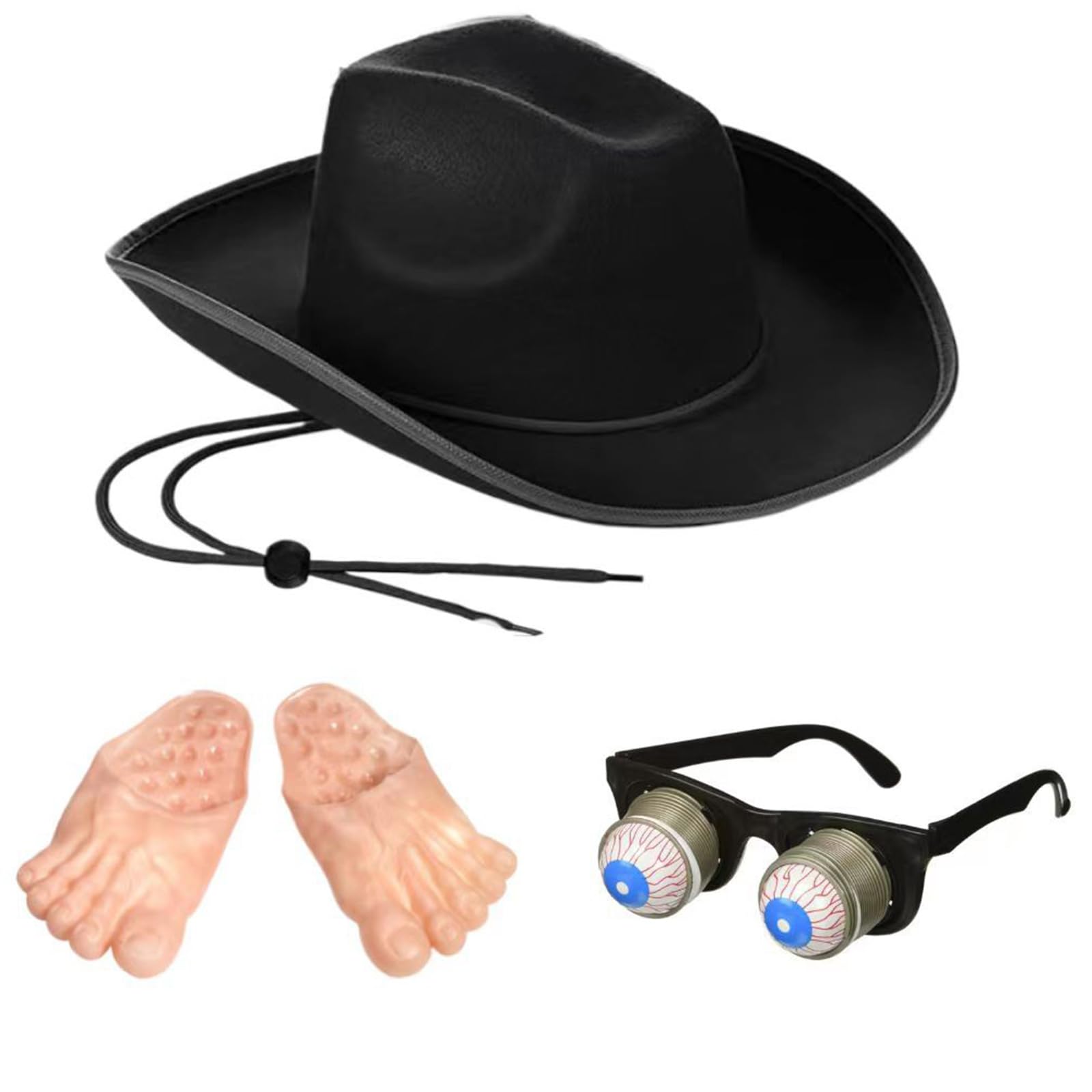 Zeiwohndc Lustiges Cowgirl Kostüm Set Maskeraden Party Hüte Augapfel Brille Halloween Party 3-teilig