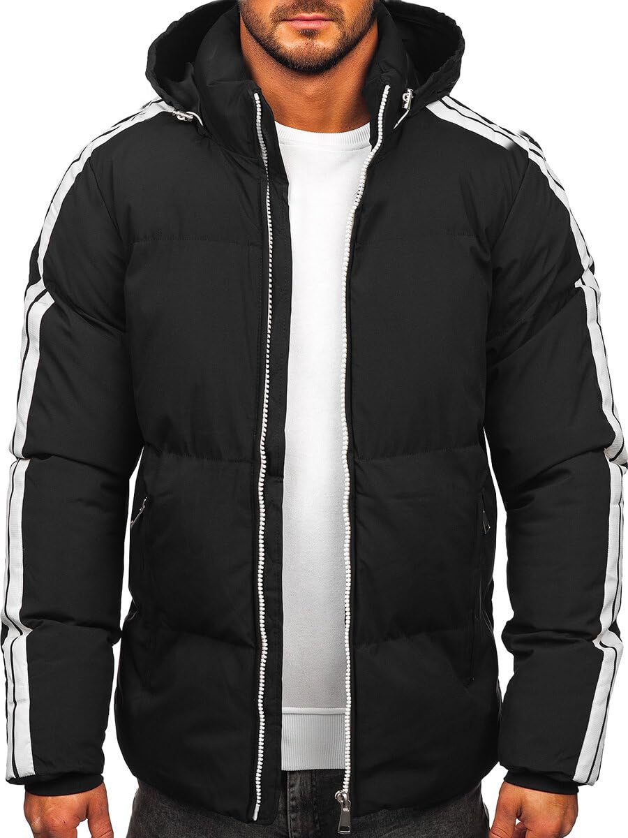 BOLF Herren Winterjacke Gefüttert mit Kapuze Kapuzenjacke Wärm Winter Herbst Freizeit Outdoor Casual Style 9979 Schwarz L [4D4]