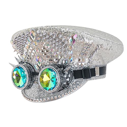 LARUISEE Steampunk Wanhua Spiegelhut Regenbogen Nieten Diamant Dekoration Hip Hop Hüte Karneval Party Nachtclub Hut Bühne Steampunk Hut