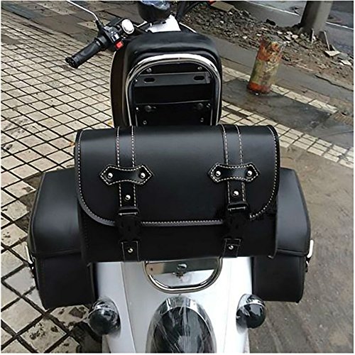 Motorrad Satteltasche PU-Leder Werkzeug Rolle Motor Side Gepäck Travel Tool Hecktasche mit 2 Befestigungsriemen Schwarz