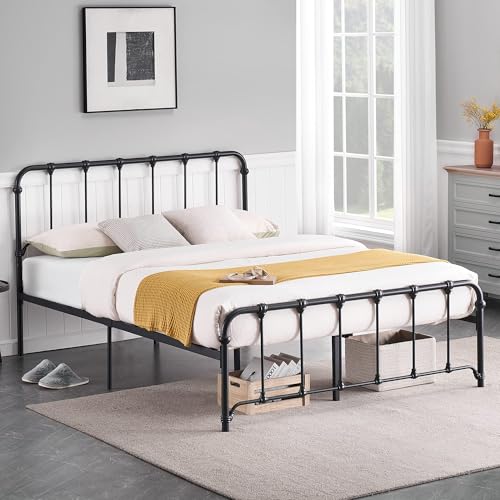 ThinkMax Bett 140x200, Bettgestell mit Lattenrost, Bettrahmen aus Metall, Doppelbett, Metallbett, Robust & Leichte Montage, Gästebett, Jugendbett, 100 cm Höhe, ohne Matratze, Vintage Schwarz