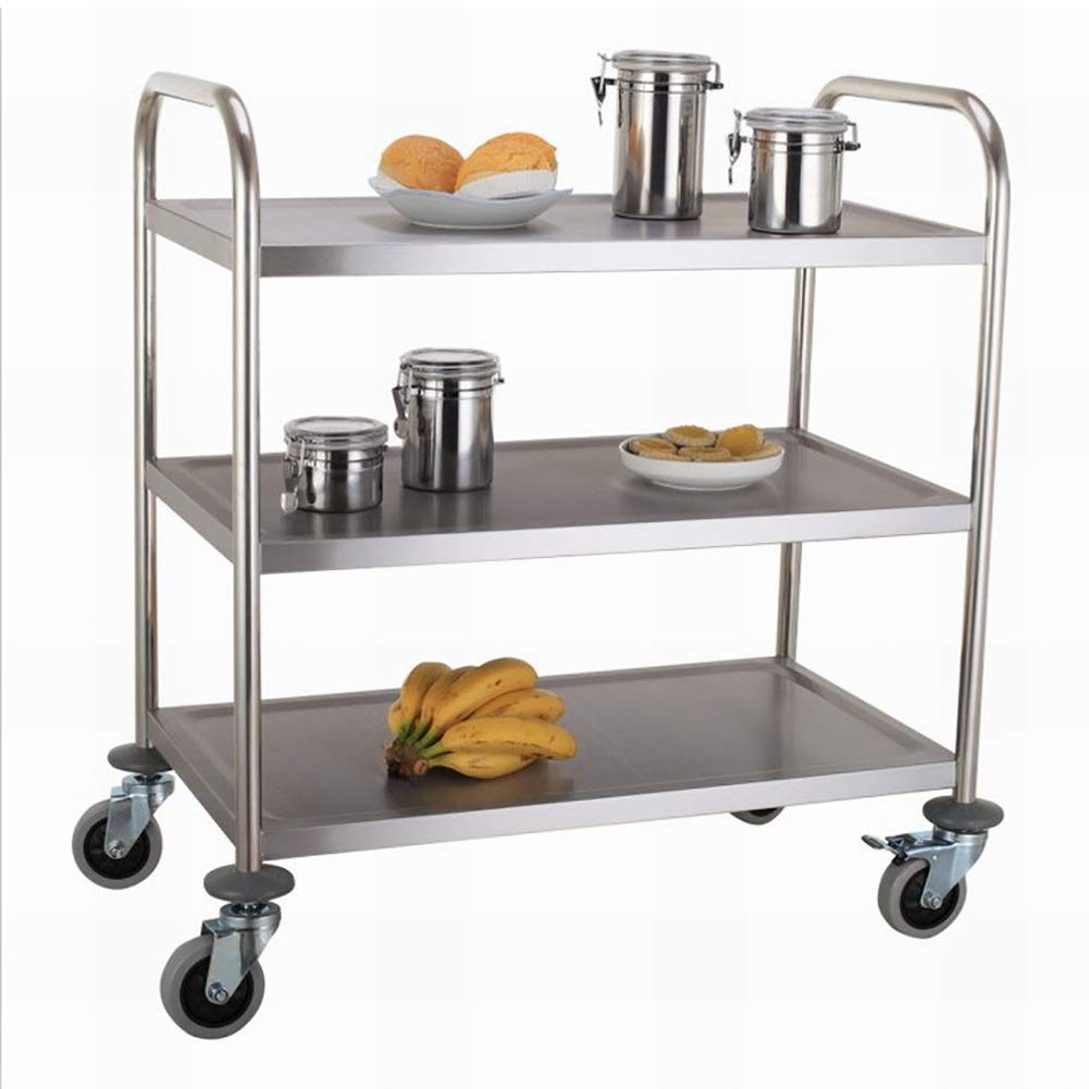 YTGDBDG Trolley-Lagerwagen, bewegliche Küchenwagen, 3-stufiger Hotel-Catecart mit Griff, Edelstahl-Restaurant-Sammel-Servierwagen mit Bremsrad/A/M-85 * 45 * 90 cm