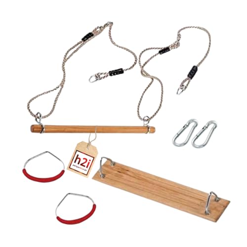 h2i Kinder Turngeräte Set aus Trapez + Turnringe +Schaukel incl. Karabiner zum Einhängen (Turngeräte Set)