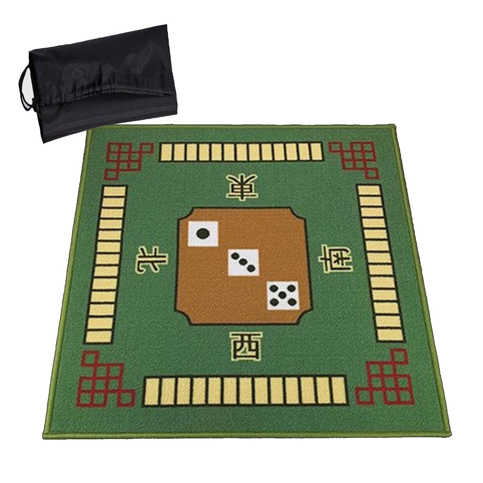 Mahjong Tischmatte,Kachel Spiele Tischabdeckung, Quadratisch mit Tragetasche, Geräuschreduzierung, Spielkartenmatte for Poker, Kartenspiele, Brettspiele, Kacheln, Mahjong-Spiele(Green,30.7x30.7inch)