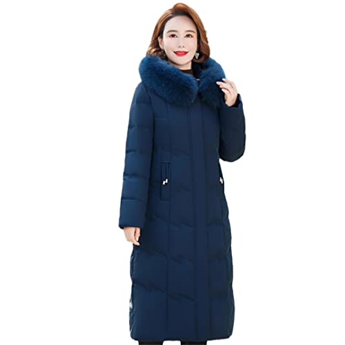 Frauen Winter Daunenmäntel Elegante Mittelalter Parkas Mit Kapuze Dicke Warme Puffer Jacken, blau, 46