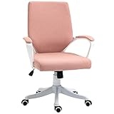 Vinsetto Bürostuhl Schreibtischstuhl Home-Office-Stuhl mit Wippenfunktion Rückenlehne höhenverstellbarer dick gepolstert ergonomisch 360°-Drehräder Polyester Nylon PP Beige+Weiß 62x69x92-102 cm