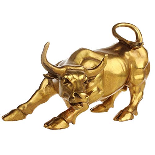 Uikdjgu Feng Shui Fortune Messing Bull Statue, Skulptur Home Decoration Golden Copper Bull Steht für Viel der Karriere