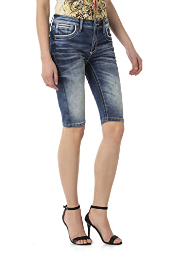 Cipo & Baxx Damen Shorts Pants Kurze Hose Bermuda Capri Freizeit Jeans Denim WK183 Blau W28