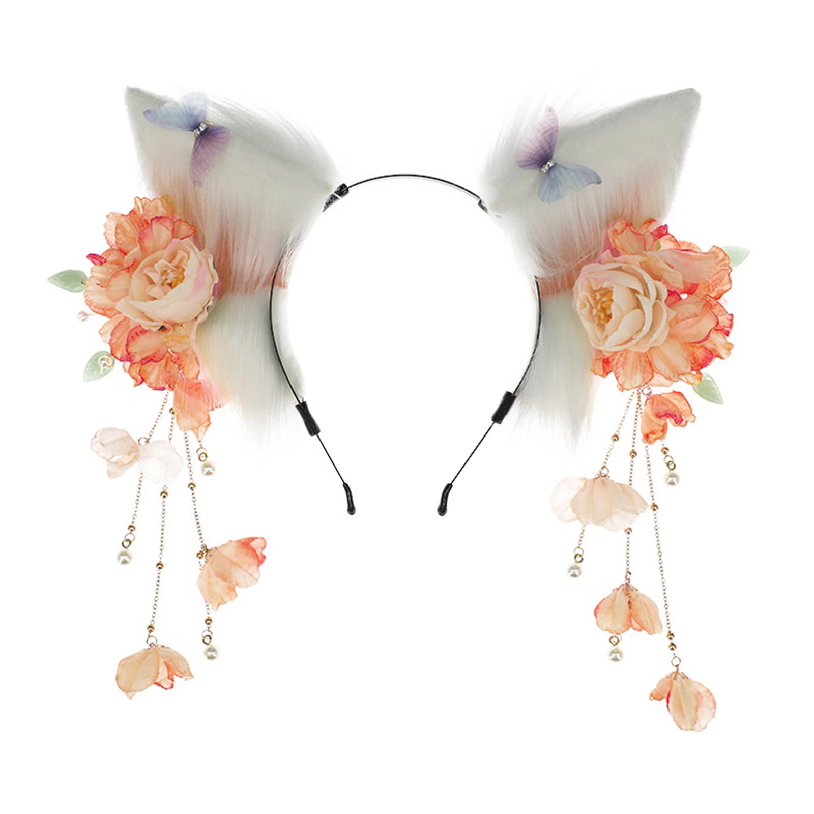 SANRLO Stirnbänder, Haarschmuck für Damen, Frühlings- und Sommer-Ohrform, Haarreif mit Blumendekor, Haarhalter, Cosplay, Party, Kopfbedeckung für Jugendliche und Erwachsene