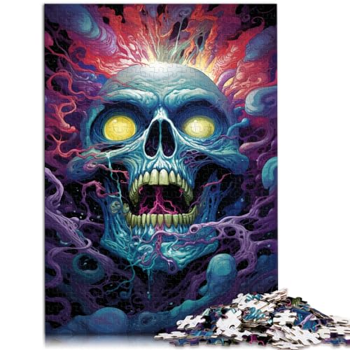 Puzzle für farbenfrohe psychedelische Totenkopfkunst, 1000-teiliges Erwachsene mit vollständig ineinander greifenden und zufällig geformten Teilen, 1000 Stück (50 x 75 cm)