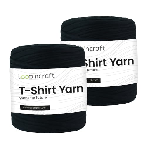 Textilgarn 2er-Set, Tinten-Schwarz, Loopncraft, 2 X 750g, T-Shirt Yarn, Recyling Garn