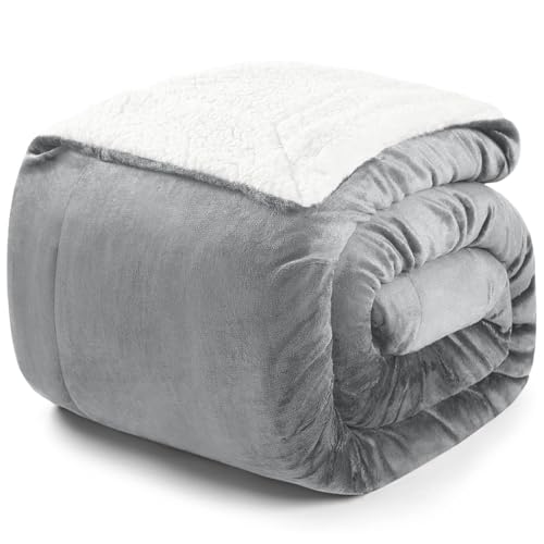 Blumtal Sherpa Decke Kuscheldecke Flauschig - Decke Fleecedecke Oeko-TEX® Zertifiziert, Sofadecke, Blanket, Tagesdecke und Wohndecken Kuscheldecken 150x200 cm, Grau