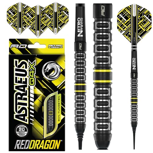 RED DRAGON Astraeus Q4X Paralleles 20 Gramm Premium Wolfram Softip Dart Set mit Flights und Schäften