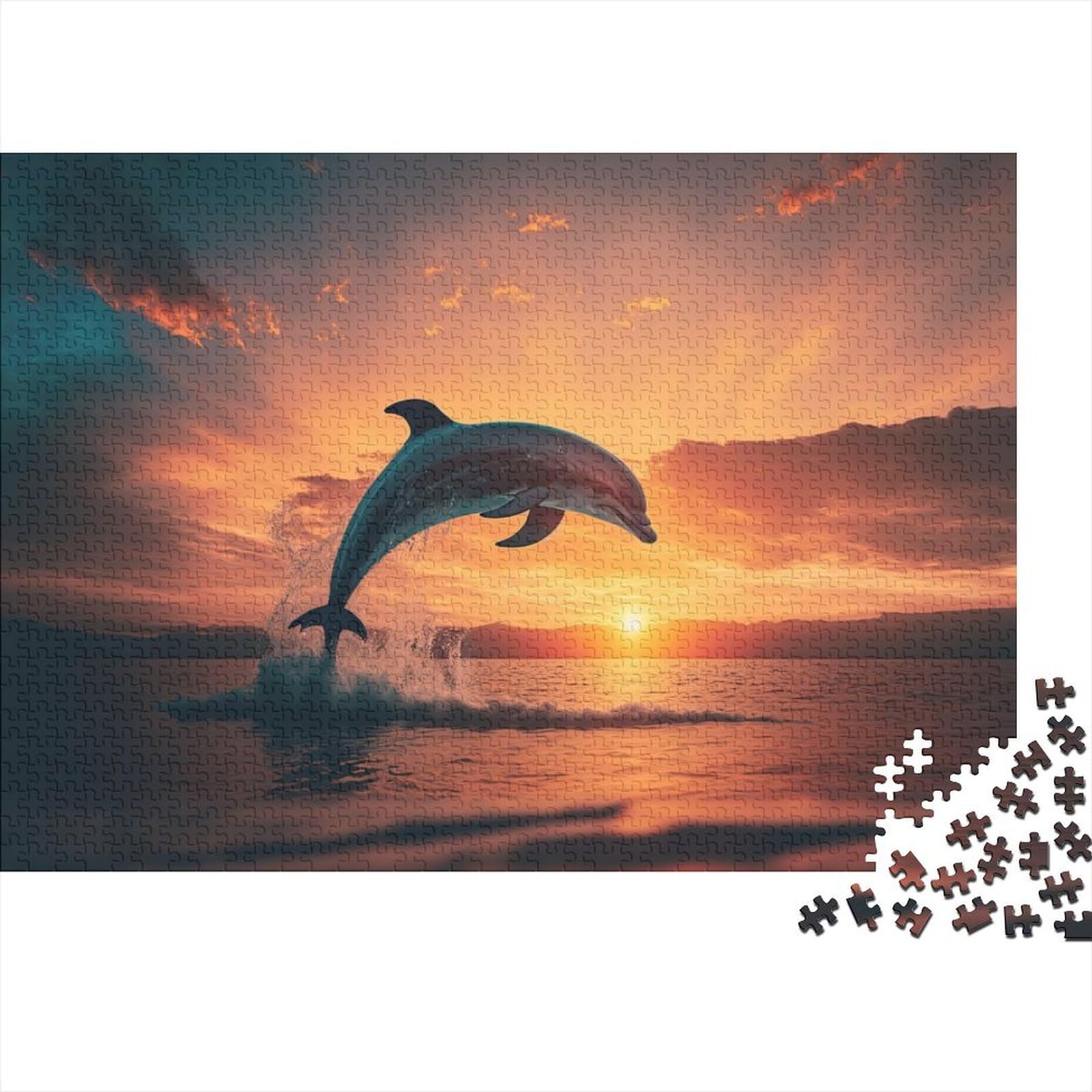 Delfin-Surfen, Holzpuzzle für Erwachsene, Kunstpuzzle für Erwachsene, 1000 Teile, Holzpuzzle für Erwachsene und Teenager (Größe 75x50cm)