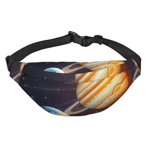 Strapazierfähige und leichte Gürteltasche mit Holzmaserung, wasserabweisendes Polyesterfasermaterial, Sonnensystem Jupiter Saturn, Einheitsgröße