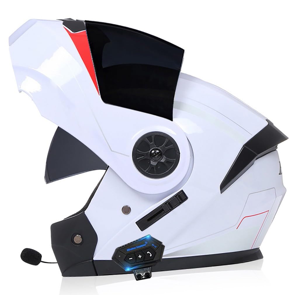 Klapphelm Motorradhelm Bluetooth Modularer Bluetooth Full Face Helm Mit Doppelvisier ECE Zertifiziert Motorradhelm Sturzhelm mit Automatische Reaktion FüR Erwachsene Damen Herren