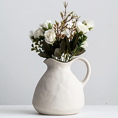 XIUWOUG Weiß Keramik Krug Vase,Handmade Vasen für Pampasgras,Getrocknete Blumen Kunsthandwerk für Zimmer Hause Decor Geschenk(nur Vase)