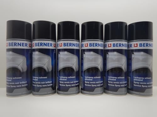 Förch 6x Berner Lackspray Spraydose Schwarz Glänzend Kfz RAL 9005 Glanzlack 400ml