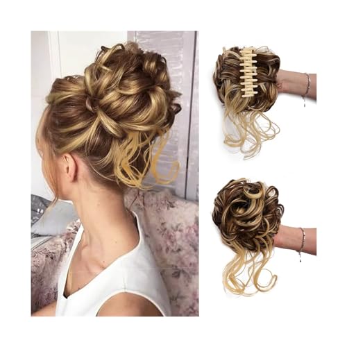 Haarteil Messy Bun Haarteil, zerzauste Hochsteckfrisur, Haarverlängerungen mit elastischen Haarbändern, lockiges Haar, Dutt, Haargummi for Frauen und Mädchen Haarverlängerung(Q10 86-10)