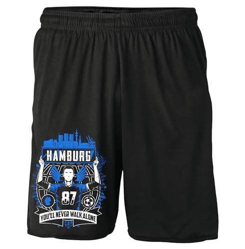 UGLYSHIRT Hamburg Forever Shorts | Hamburg Kurze Hose Stadt City Hamburg Skyline Hose Sport | Schwarz (L)