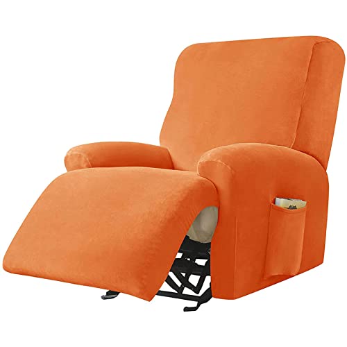 JHLD Stretch Sesselbezug Relaxsessel, Samt Ruhesessel Bezug 1/2/3 Sitzer Relaxsessel Bezug Weiche Ruhesessel Bezüge Anti-rutsch Mit Elastischem Boden Für Kinder Haustiere-Orange-1 Sitzer