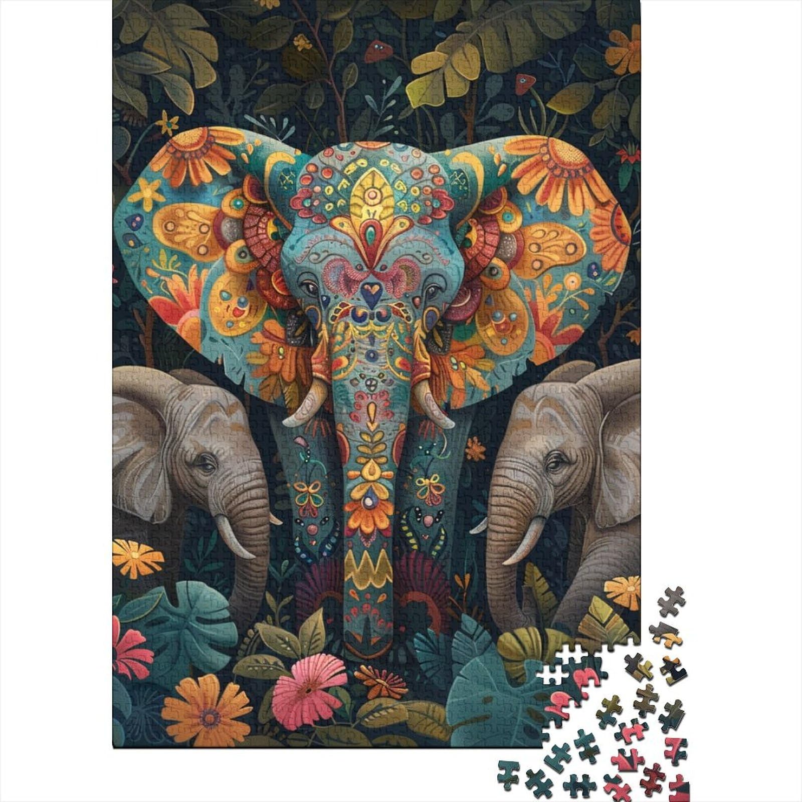 Buntes Elefanten-Holzpuzzle für Erwachsene und Jugendliche von Difficult Challenging Puzzles, 1000 Teile, entspannendes intellektuelles Lernspielzeug 29,53x19,69 Zoll