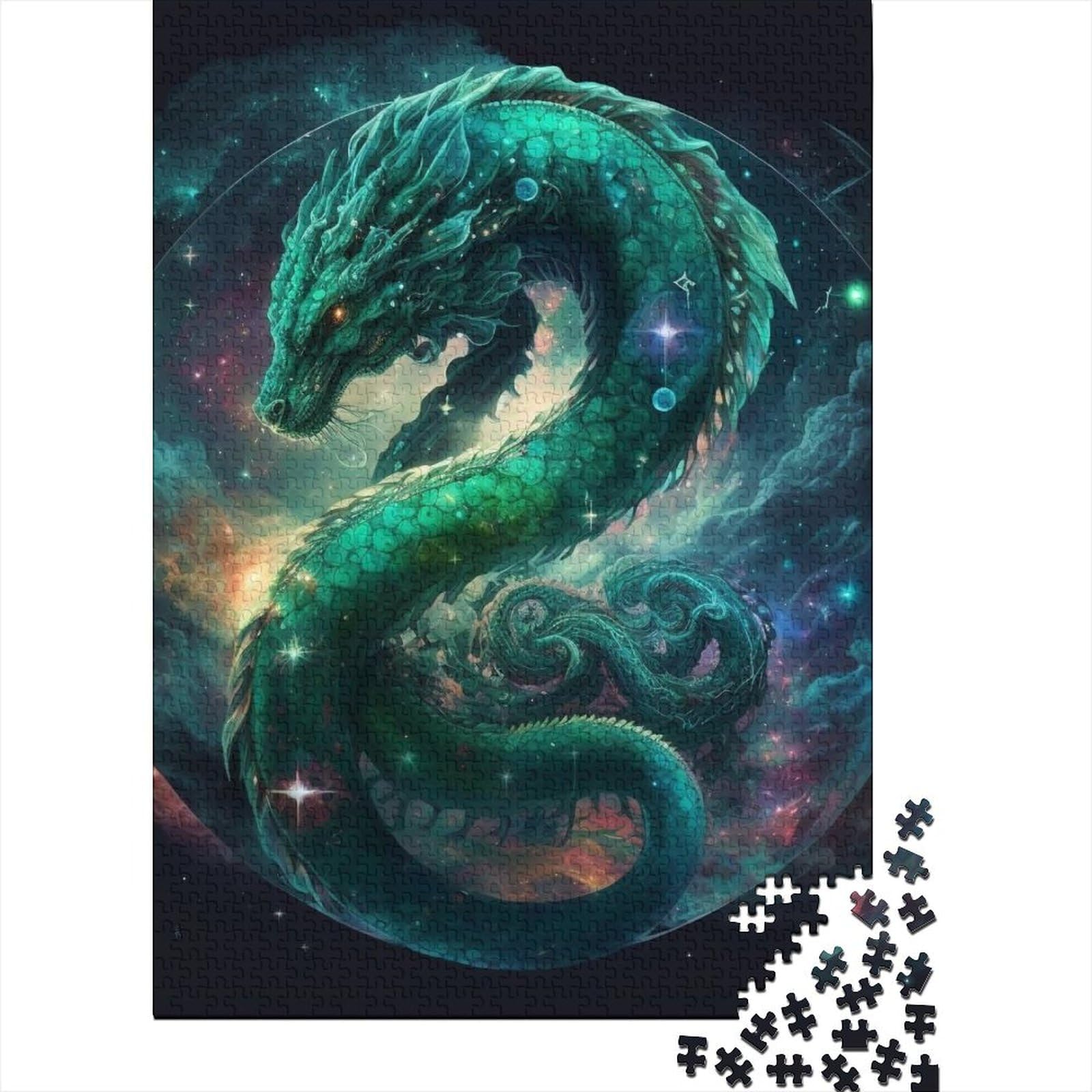 Grüner Drache, Holzpuzzle für Teenager, Geschenke für schwierige und anspruchsvolle Puzzles, 1000-teiliges Holzpuzzle für Erwachsene Teenager, 75 x 50 cm