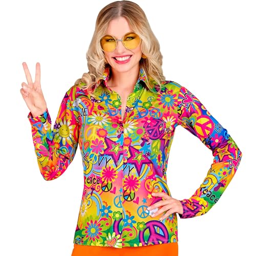 Widmann - 60er Jahre Bluse für Damen, Hippie, Reggae, Flower Power, Disco Fever, Schlagermove