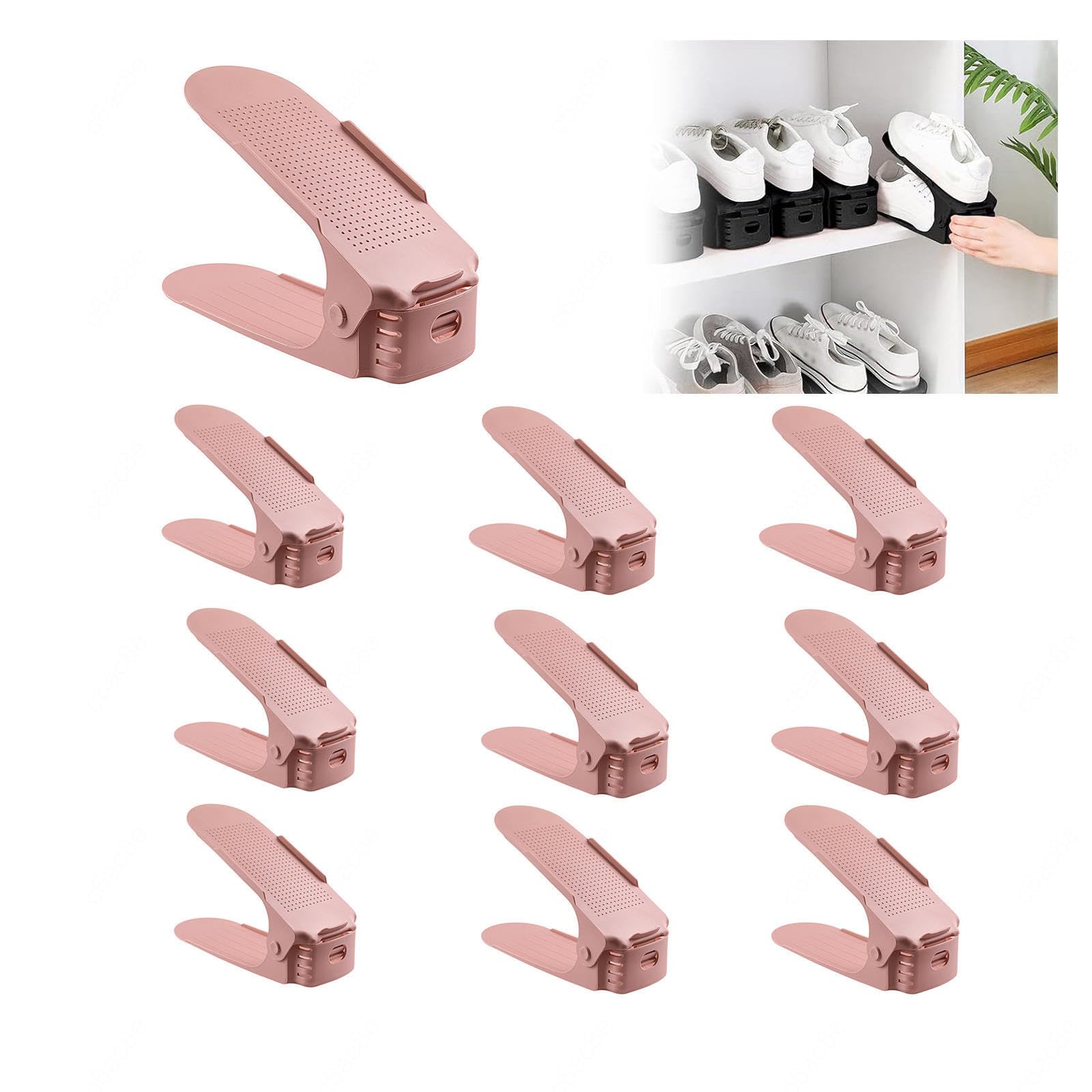 LFLIFENG Schuhstapler, verstellbare Schuhschlitze, Organizer, doppelstöckig, Schuh-Organizer, platzsparend für Regal, Schrank, Boden, Rosa, 25